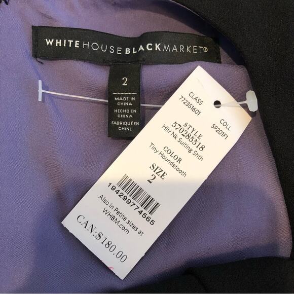 WHBM black twisted collar houndstooth skirt sleeveless sheath dress size 2 NWT - Picture 15 of 15